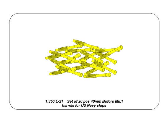 ABR-1:350-L-21  Дополнения для  Set of 20 pcs 40 mm Bofors Mk.1 barrels for US Navy ships для  1/350
