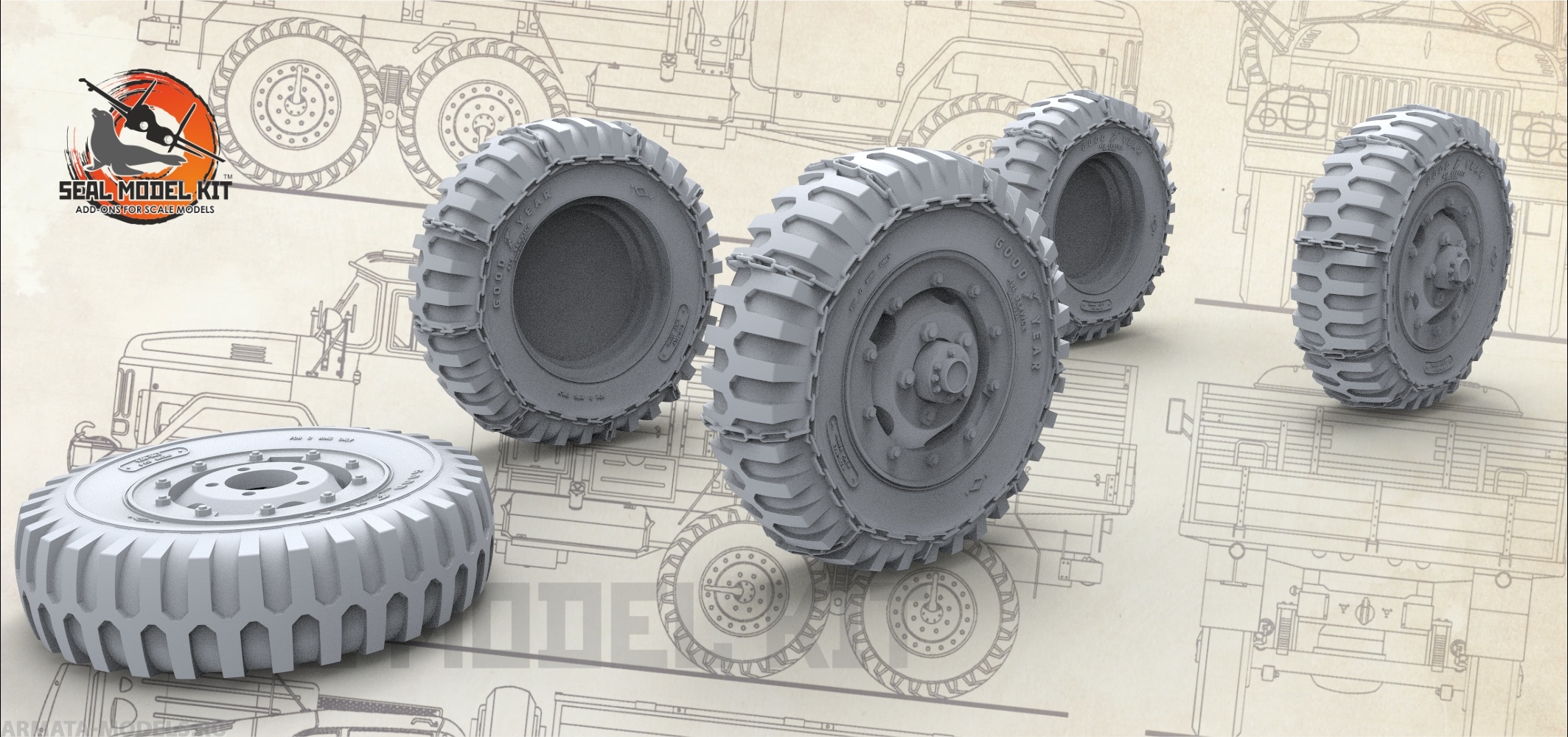 smk35008 Колеса для Dodge WC внедорожные с цепями