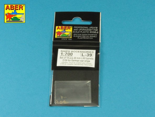 ABR-1:700-L-39  Дополнения для  Set of 18 pcs 20 mm L/65 C/38 gun barrels for German war ships универсальный набор 1/700