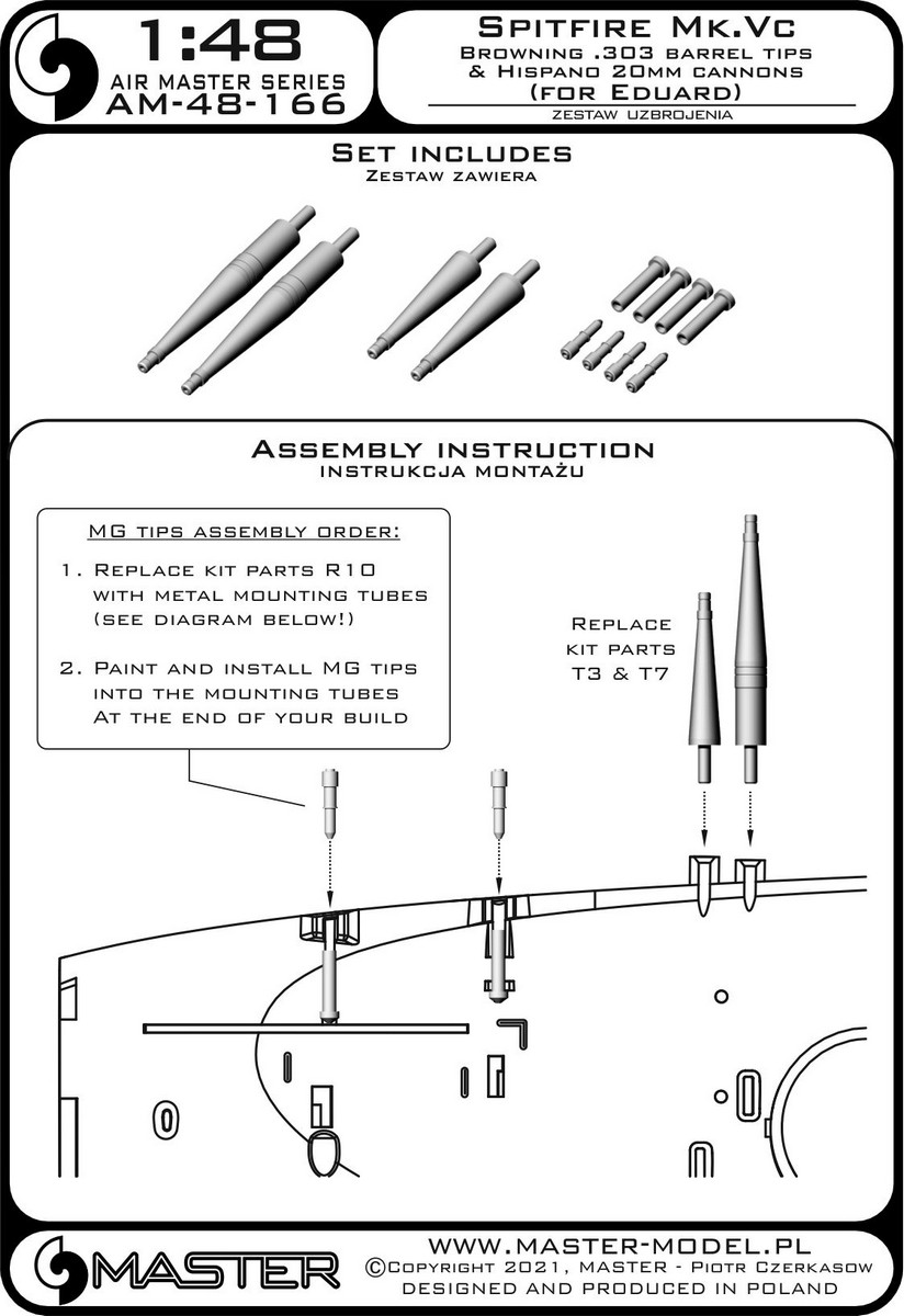 AM-48-166 Spitfire Mk.Vc - Hispano 20mm cannons in fairings and Browning .303 barrel tips (for Eduard)