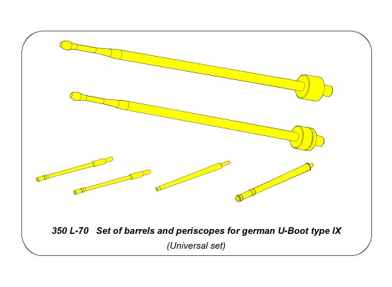 ABR-1:350-L-70  Дополнения для  Set of barrels and periscopes for german U-Boot type IX  для  1/350