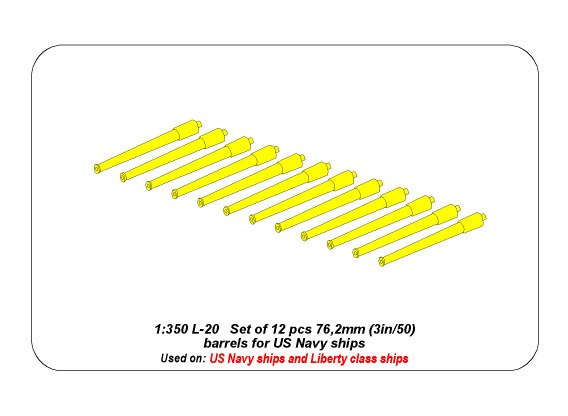 ABR-1:350-L-20  Дополнения для  Set of 12 pcs 76,2mm (3in/50) barrels for USN ships  для  1/350