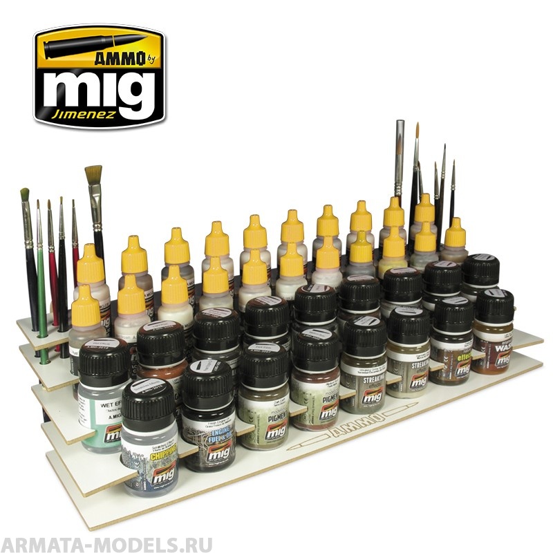 AMIG8001 Ammo Mig Деревянный органайзер для красок и инструментов   WORKBENCH ORGANIZER