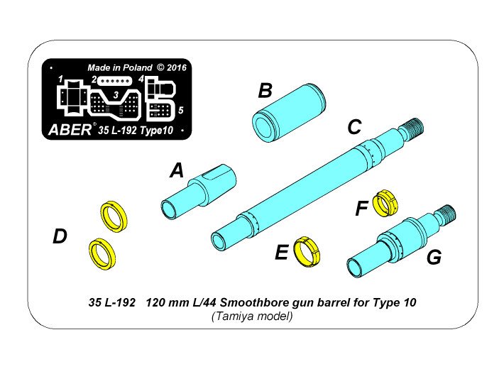 ABR-35-L-192  Дополнения для  120 mm L/44 Smoothbore gun barrel forType 10 Tank для Tamiya model 1/35