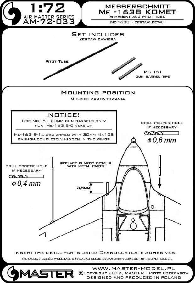 AM-72-033 Набор вооружения и ПВД для самолета Me-163 Komet