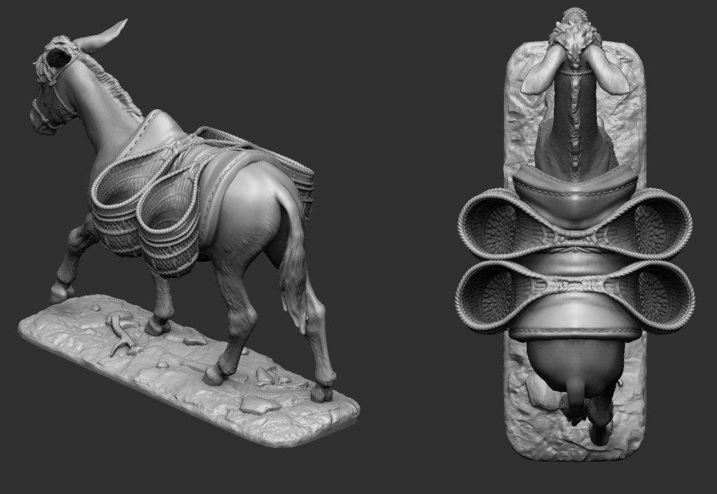 CHM-54139(M). Животные: Осел с корзинами. 54 мм (1/30). Материал - белый металл. Chronos Miniatures