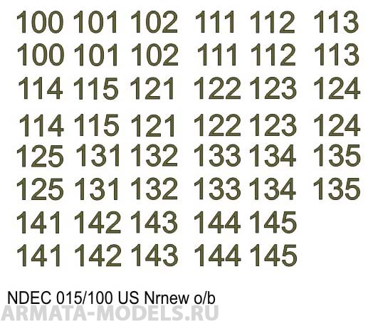 NDEC015/100 Бортовые номера современной американской БТТ. Цвет черный + оливковый