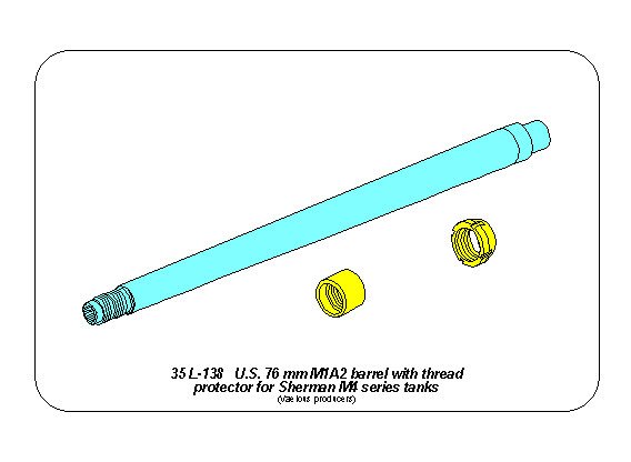 ABR-35-L-138  Дополнения для  U.S 76 mm M1A2 barrel  with thread protector for Sherman M4 series tanks with M62 mount для Tasca 1/35