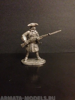 4200ТБ ВИМ, пехота русской армии Петра 1, пеший фузилер стоящий с ружьем на перевес готовящийся отбить  атаку, 54 мм