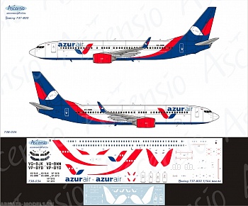 738-034 Декаль для самолета Boeing 737-800 Azur Air 1/144